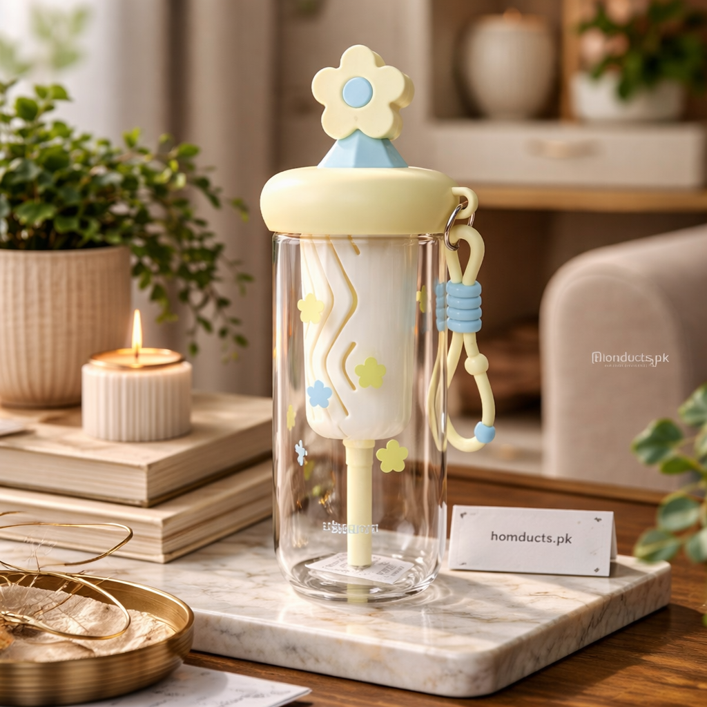 🌼 Cute Floral Double Wall Kids Tumbler with Straw & Handle